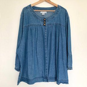 Maggie & Max Button Down Denim Top 5X